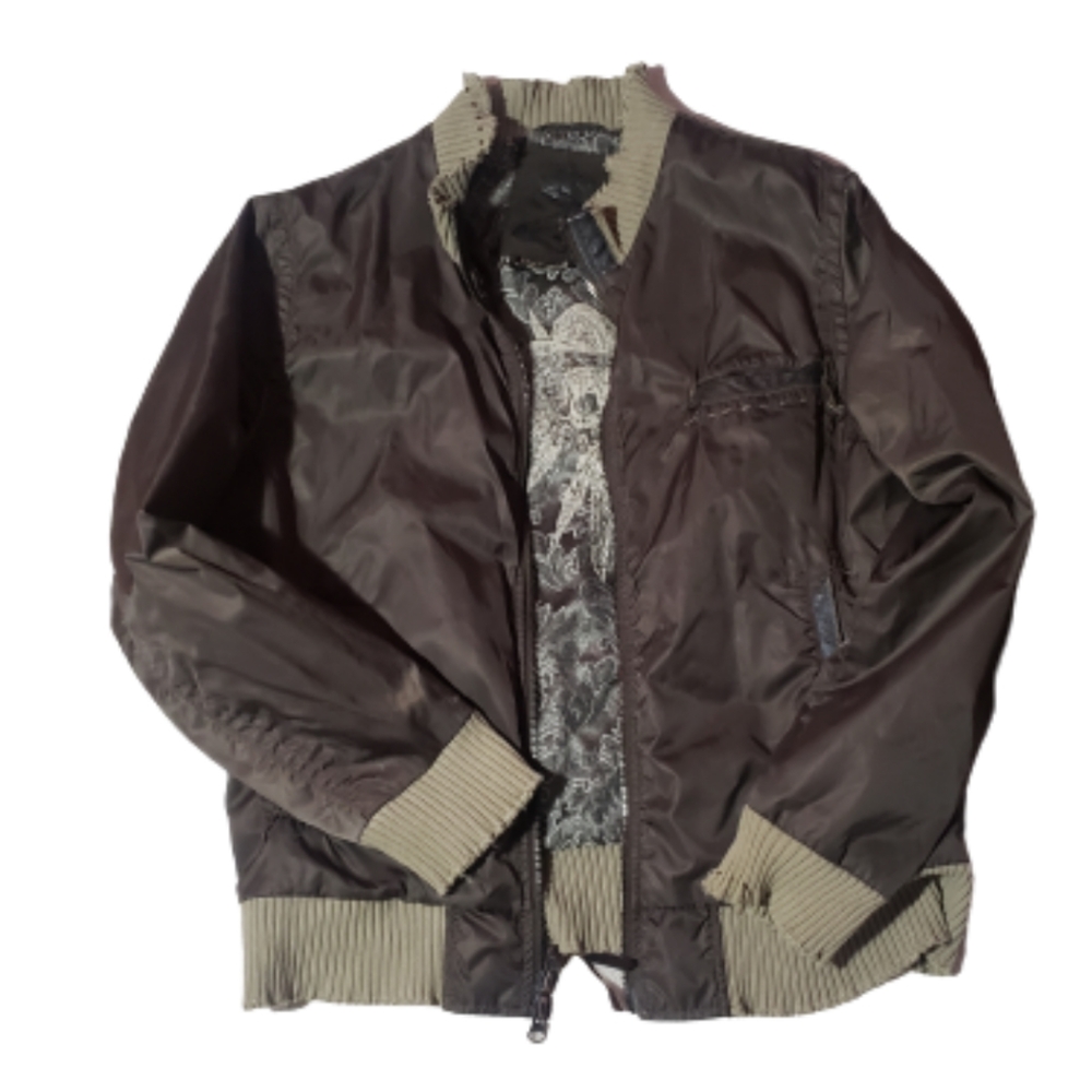 Z Brand Young Men’s Brown Graphic Distressed Lightweight Lined Zip Jacket Size M